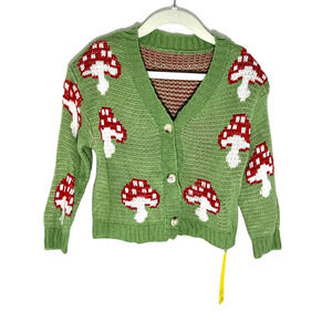 Shein Baby Size 12-18 Months Green Red Mushroom Sweater Cardigan Button Top NEW